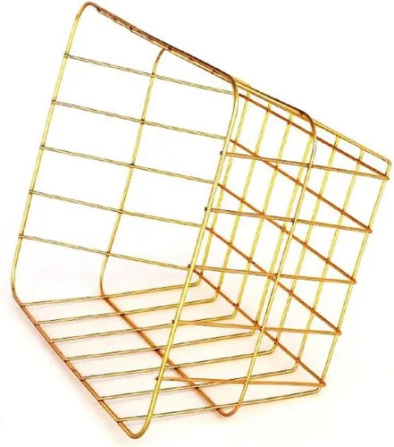 Miniatura 3 de Cestas y bandejas de alambre de hierro dorado, redondas y rectangulares, juegos de 4 quilates (rectangulares)