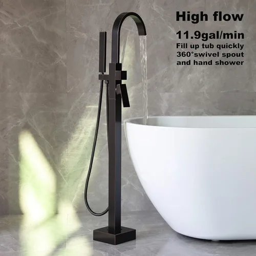 Miniatura 3 de Grifos de bañera independientes Llenadores de bañera negros Montaje en el piso Llenador de grifo para bañeras Bañeras LLGG Alto Flujo 11.9GPM Baño