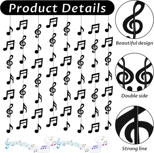 Miniatura 3 de 8 piezas de notas musicales para decoración de fiestas, notas musicales negras, suministros de fiesta temática musical, guirnalda de notas musicales