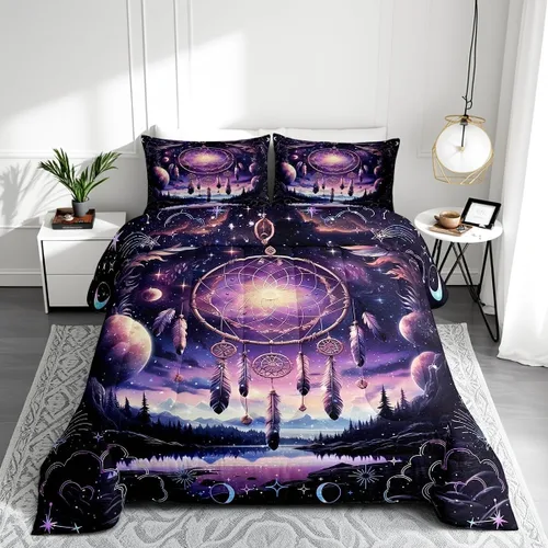 Miniatura 17 de Castle Fairy Juego de edredón tamaño twin con lobo, animales salvajes y plantas, exótico, bohemio, loto misterioso, colección de cama suave