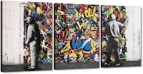 Miniatura 32 de 3 Piezas de Arte de Pared Banksy en Lienzo, Póster de Graffiti, Decoración de Pared con Citas Inspiradoras, Nunca Te Rindas, Obras de Arte para Sala