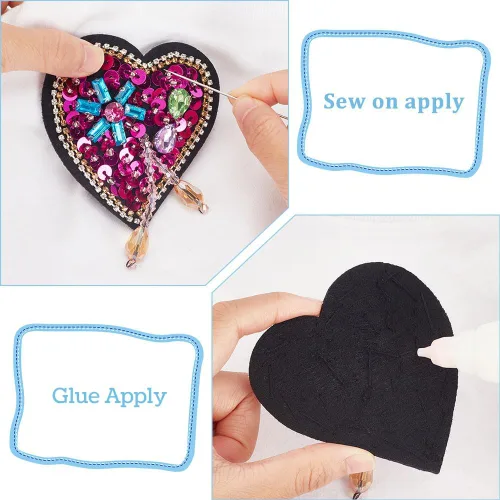 Miniatura 3 de INFUNLY Parches de diamantes de imitación con cuentas de corazón a mano, parches bordados para coser en parches de corazón de cristal para ropa