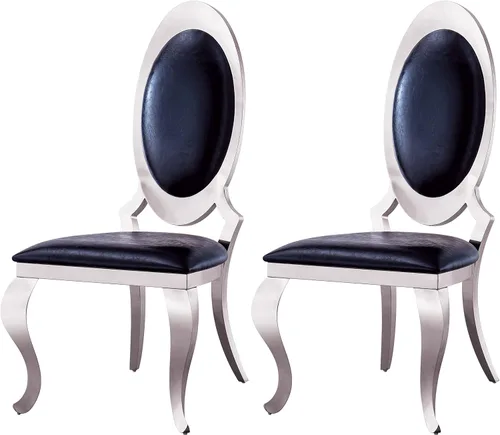 Miniatura 9 de Juego de 6 sillas de comedor modernas tapizadas de cuero con patas de acero inoxidable plateadas, sillas de cocina contemporáneas sin brazos