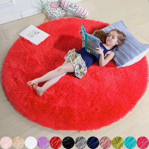 Miniatura 33 de Amdrebio Alfombra Redonda Azul Marino Oscuro de 4 Pies para Habitación de Niños Dormitorio, Alfombras de Área Circulares de Felpa Shag Esponjosa