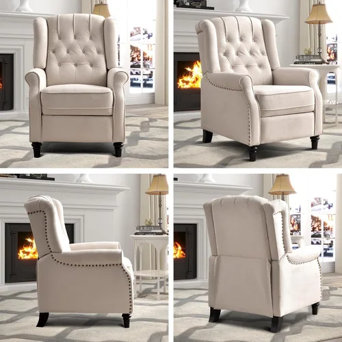Miniatura 6 de EBELLO Silla reclinable con respaldo, sillón de tela con respaldo y decoración de remaches, sillón acentuado de estilo mitad de siglo con respaldo