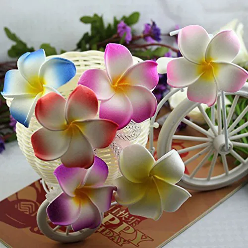 Miniatura 8 de 50 pinzas para el cabello de 2.5 pulgadas de espuma hawaiana Frangipani artificial de plumeria para el hogar, novia, boda, fiesta tropical, Mezcla
