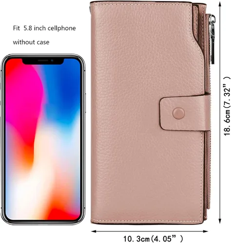 Miniatura 2 de YALUXE Cartera de piel auténtica para mujer, con bloqueo RFID, tarjetero múltiple con bolsillo para teléfono celular