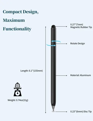 Miniatura 5 de Lápiz óptico para pantalla táctil, cuerpo magnético y diseño giratorio para punta de disco oculta, lápiz óptico 2 en 1 para Apple/iPhone/iPad