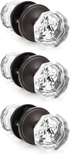 Miniatura 14 de Gobrico Pomo de puerta de cristal para dormitorio y baño con roseta clásica negro mate, diamante transparente octogonal para puerta interior, 1