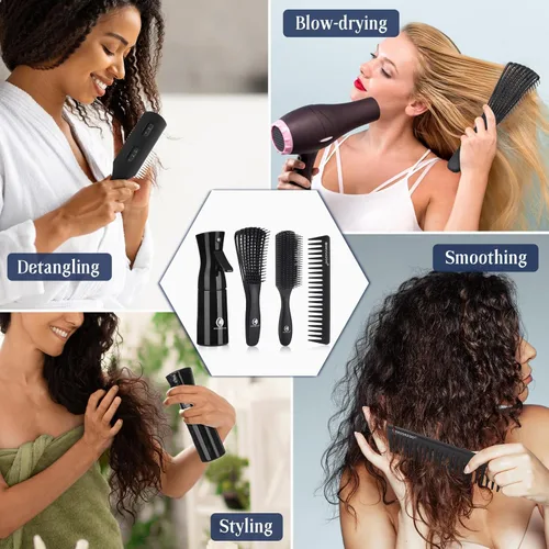 Miniatura 6 de BRUSHZOO - Juego de cepillos para el cabello para mujeres, hombres y niños, cepillos desenredantes para cabello rizado y natural 3/4abc, peine
