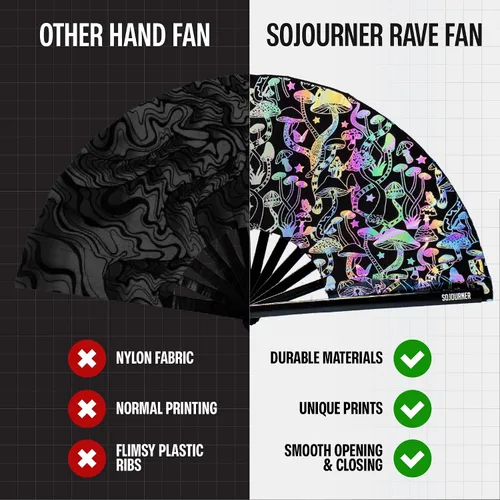 Miniatura 133 de SoJourner Bags Rave Fan – Ventilador plegable grande – Ventilador de mano Clack para raves, Halloween, Burlesque, trajes de arcoíris para mujeres