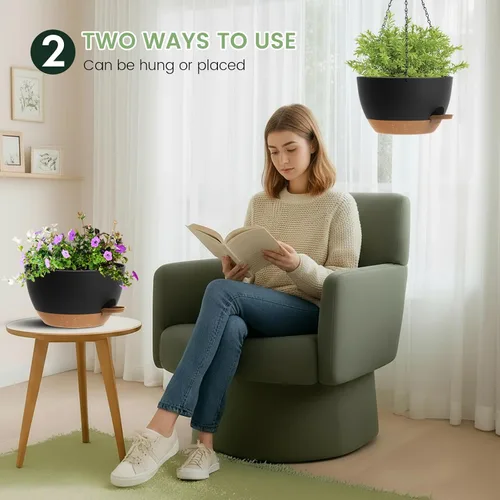 Miniatura 4 de Paquete de 3 10 macetas colgantes con cadenas, macetas de plástico de riego automático para plantas de interior y exterior, diseño de cadena