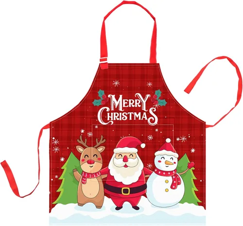 Delantal para niños y niñas, delantal de cocina ajustable con bolsillo para cocinar, hornear, arte, pintura, jardinería Feliz Navidad