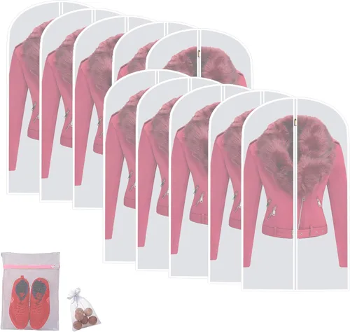 Miniatura 37 de Bolsas de ropa para colgar ropa, bolsa de traje transpirable (juego de 12) fundas con cremallera, bolsas de ropa de PEVA, bolsas protectoras