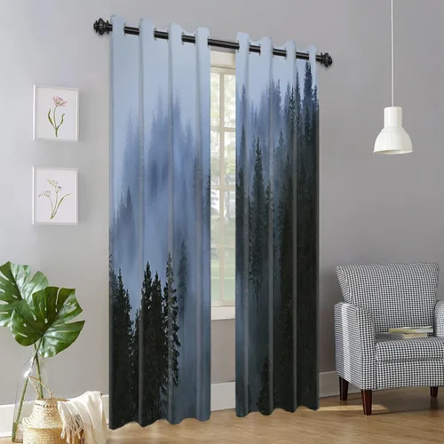 Miniatura 42 de AWERT Cortinas opacas para dormitorio, árbol negro con niebla, naturaleza, amanecer, bosque, 2 paneles para sala de estar, bloqueo de calor, 21 x 45