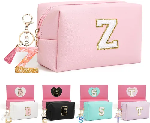 Miniatura 89 de AIBFRID 2 piezas de bolsas de maquillaje iniciales para mujeres, regalos de cumpleaños para niñas de 4 5 6 7 8 9 10 11 12 años, bolsas de cosméticos