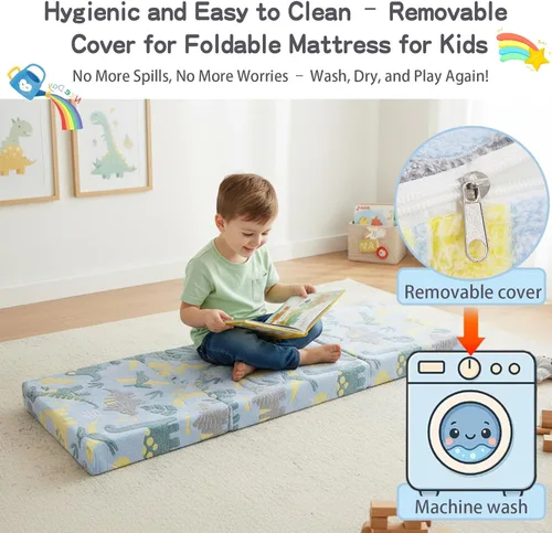 Miniatura 7 de Tiita Colchón de suelo plegable para niños, tapete para siesta que brilla en la oscuridad con bolsa de almacenamiento, futón portátil para niños