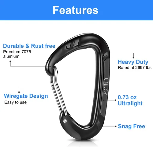 Miniatura 2 de Unijoy Clips de mosquetón resistentes: 12KN 18KN Caribiniers ligeros Wiregate - Anillo en D Caribeaner para acampar Senderismo