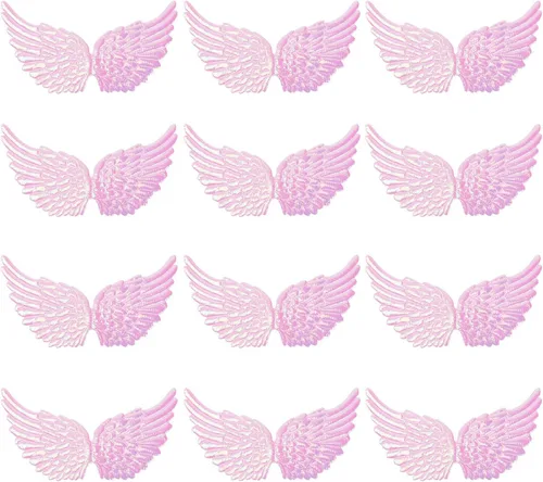NUOBESTY Parches bordados en forma de ala de ángel, apliques de decoración para manualidades, para coser ropa, jeans, color rosa