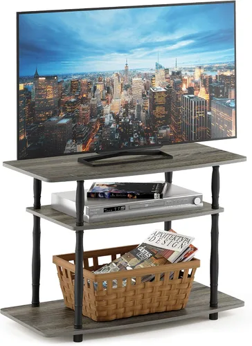 Miniatura 12 de Furinno Frans Turn-N-Tube - Soporte para televisor de 4 niveles, para televisores de hasta 43 pulgadas, color roble blanco