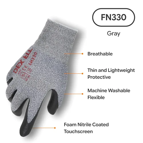 Miniatura 2 de DEX FIT FN330 - Guantes de trabajo de nitrilo, ajuste elástico 3D, agarre potente, táctil inteligente, recubierto de espuma resistente, fino y Verde
