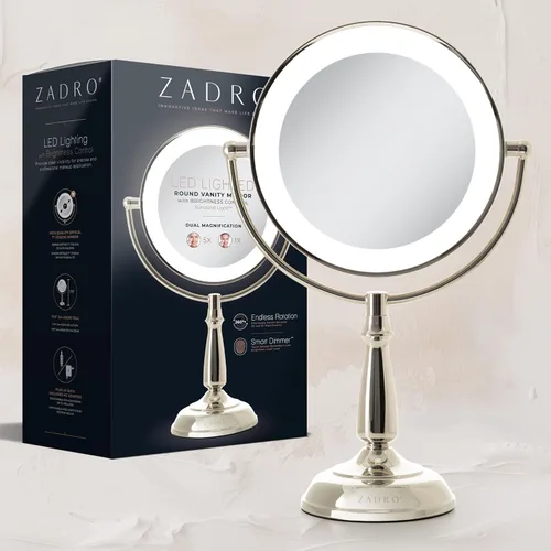 Miniatura 8 de Zadro Espejo de maquillaje con luces y aumento, regulable, táctil, con iluminación LED, espejo de maquillaje con aumento 5X/1X, 17.5 pulgadas