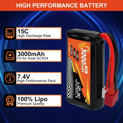 Miniatura 3 de Batería Lipo de 7.4V 3000mAh 2S 15C Baterías recargables de iones de litio con conector XH y T y 2 cargadores compatibles con WLtoys 12423 MJX 14301