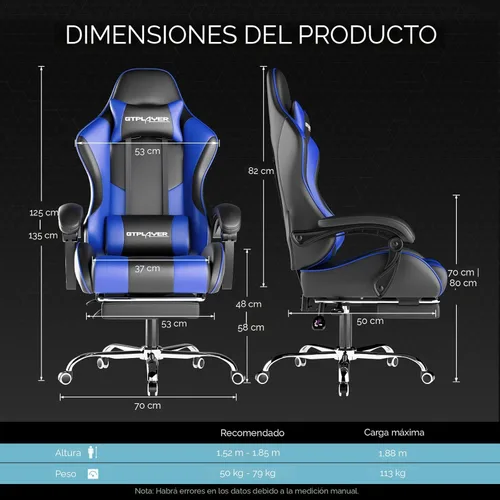 Miniatura 3 de GTPLAYER Silla para videojuegos, silla de computadora con reposapiés y soporte lumbar, silla de juego ajustable en altura con asiento giratorio