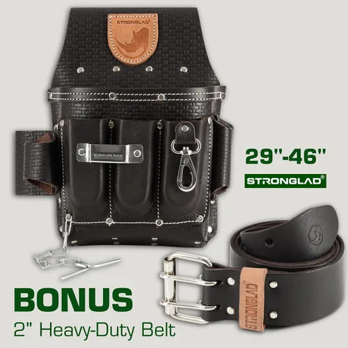 Miniatura 7 de STRONGLAD Cinturón de herramientas para electricistas de alta resistencia, bolsa de cuero de grano superior de 13 bolsillos, ajuste ajustable de 29