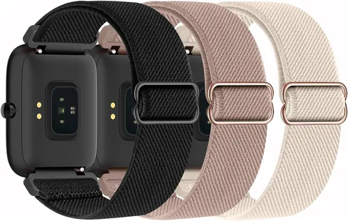 Miniatura 11 de Paquete de 3 correas elásticas de nailon compatibles con SKG Smart Watch para mujeres y hombres, correas elásticas suaves de liberación rápida
