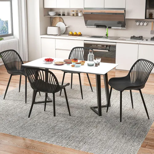 Miniatura 2 de Giantex Juego de 4 sillas de comedor negras, sillas de cocina modernas con patas de metal, respaldo recortado, asiento curvo, sillas decorativas sin