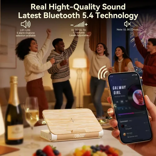 Miniatura 5 de Vivilumens Relojes Despertadores de Libro Cargador Inalámbrico Altavoz Bluetooth Lámpara de Amanecer Fuerte para Personas con Sueño Pesado Adultos