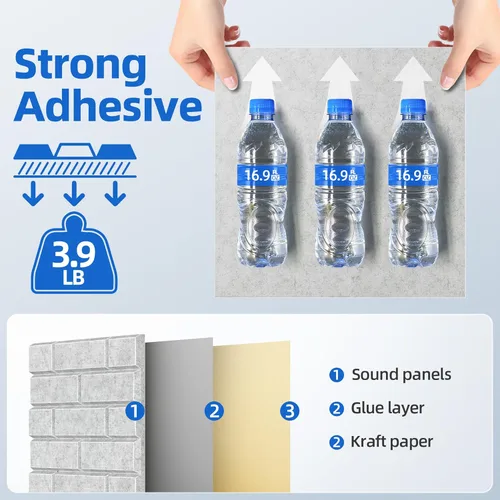 Miniatura 4 de Paquete de 12 paneles acústicos con autoadhesivo, paneles de espuma de alta densidad de 12 x 12 x 0.4 pulgadas para paredes, paneles de pared Gris