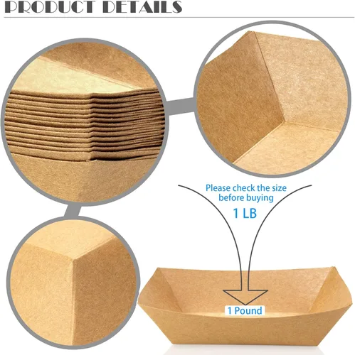 Miniatura 6 de Paquete de 150 Bandejas para Servir Alimentos de 1 Libra, Bandejas Pequeñas de Papel Kraft a Prueba de Aceite, Desechables, Reciclables, para Marrón