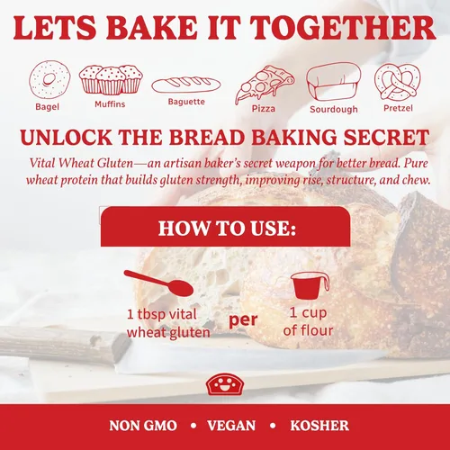 Miniatura 3 de Bakers Club Artisan Gluten de Trigo Vital 10oz - Potenciador de Harina para Pan, Alto en Proteínas, Harina de Seitán, Bajo en Carbohidratos, Vegano