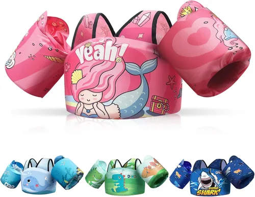 Miniatura 10 de DRQ Chaleco de natación para niños pequeños, flotadores para niños de 22 a 66 libras, chaleco salvavidas para niños con arnés de hombro con alas