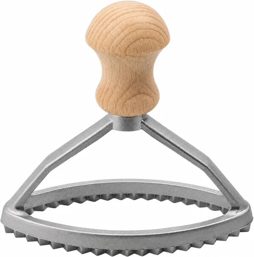 Eppicotispai Sello ovalado de aluminio para ravioles de 4 x 2 pulgadas con mango de madera de haya | Beechwood Handle