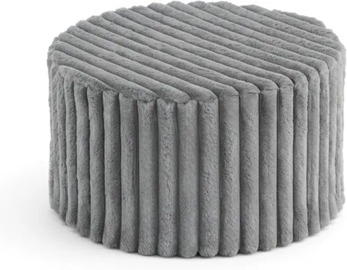 Miniatura 10 de LITA Puf redondo de relleno, puf de pana con relleno de espuma de alta densidad y funda lavable, taburete de puf peludo y esponjoso, otomano