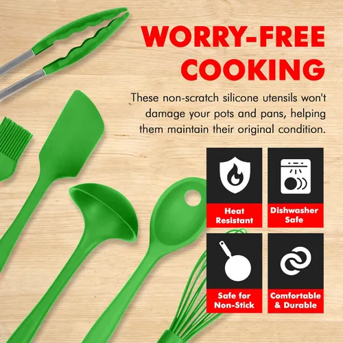 Miniatura 3 de Juego de 5 utensilios de cocina Chef Craft, de silicón, de color azul, Set de 9 piezas, Verde