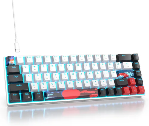 Miniatura 8 de Teclado mecánico portátil 60 % para juegos, teclado de oficina mini compacto con retroiluminación LED azul hielo de 61 teclas con cable, interruptor