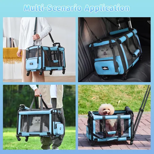 Miniatura 6 de Paw Ballet Transportador de mascotas con ruedas, jaula duradera para gatos aprobada por aerolíneas, transportador plegable para perros, bolsa