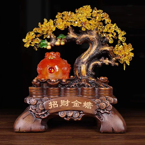 Miniatura 6 de Figuras, estatuas/adornos de Feng Shui, decoración de árbol de dinero de cristal de sapo dorado que atrae riqueza y buena suerte, decoración