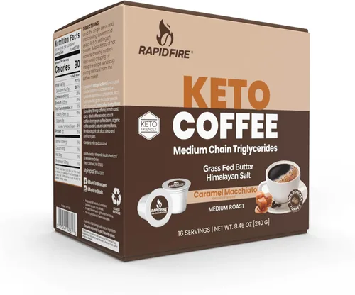 Miniatura 6 de Rapidfire Caramel Macchiato Cápsulas de café cetogénico de alto rendimiento, apoya la energía y el metabolismo, control de peso, taza K de una sola