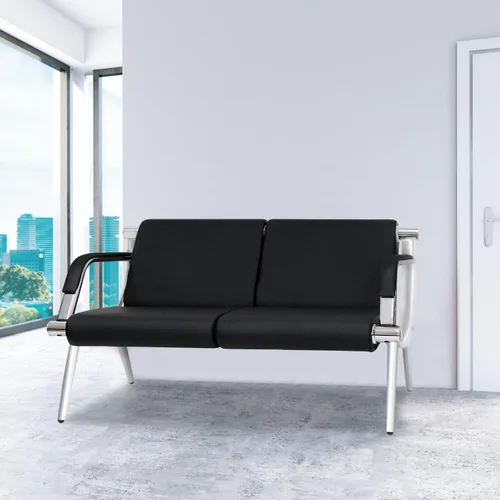 Miniatura 3 de Sillas de sala de espera, sillas de recepción, muebles de oficina de piel sintética, muebles escolares, banco negro con reposabrazos