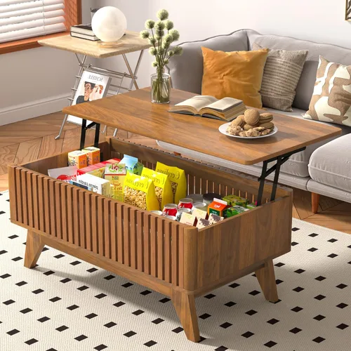 Miniatura 6 de Mesa de centro elevable con compartimento oculto, mesa de centro moderna de mediados de siglo para sala de estar, mesa central de granja de diseño