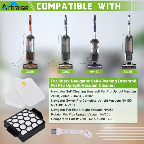 Miniatura 2 de Artraise Filtro de repuesto para Shark NV255 NV251 NV150 NV151 ZU62 ZU62C ZU60 ZU102 ZU51 Navigator Zero-M Cepillo autolimpiante Pet Pro Aspiradora