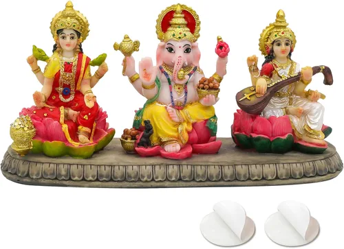 India Laxmi Ganesh Saraswati Estatua – 3.9 pulgadas de alto Dios indio Lakshmi Ganesha Saraswati Estatuilla de ídolo hindú Diwali Regalos Diwali