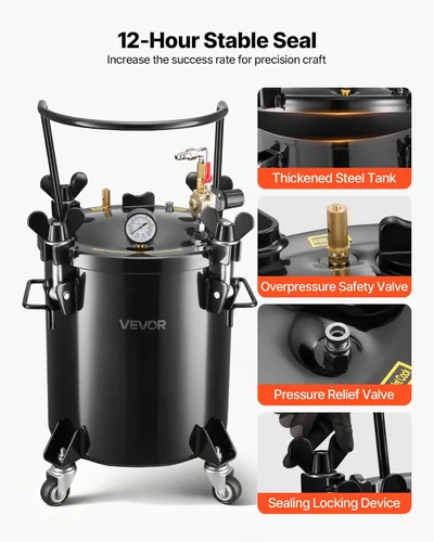 Miniatura 4 de VEVOR Tanque de pintura a presión, 5.3 galones/20 L, olla de presión de acero resistente para herramientas de aire, ollas de presión de pintura