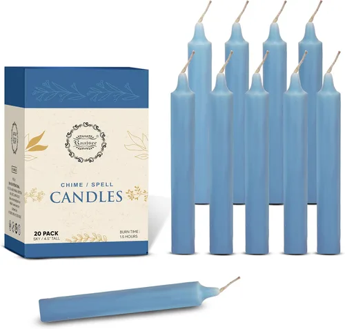 Miniatura 8 de Raajsee Paquete de 20 mini velas cónicas sin aroma, azul cielo Velas de cena de 5 pulgadas (alto) Sin humo y sin goteo Cera de parafina