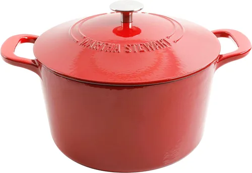 Miniatura 19 de MARTHA STEWART Gatwick - Horno holandés de hierro fundido esmaltado de 7 cuartos de galón, lino blanco con oro, horno holandés resistente para Lino